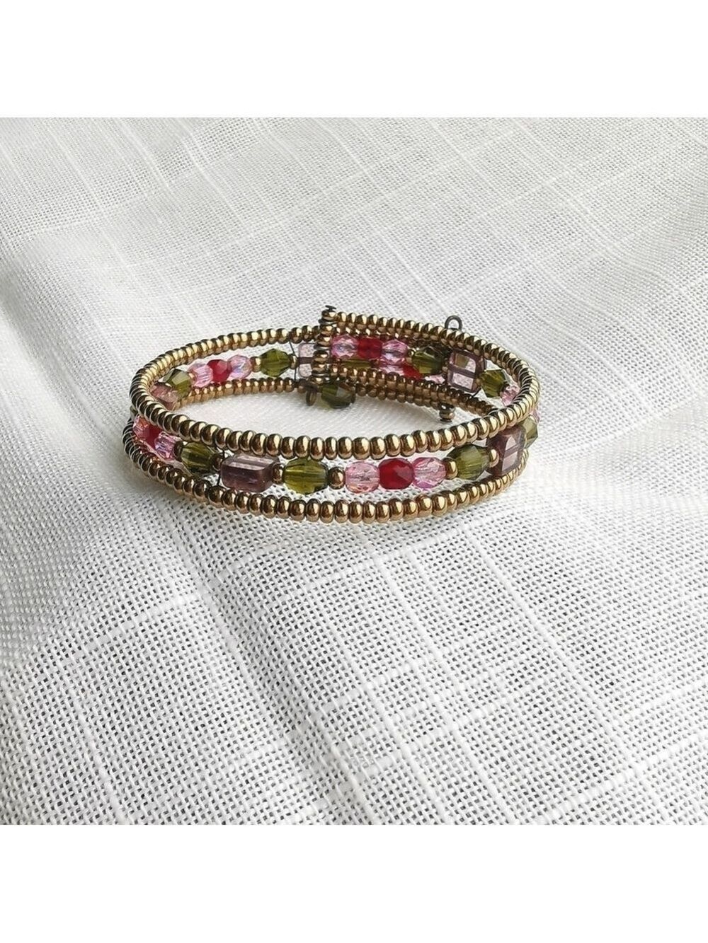 Beaded bracelet hand made red bronze multi